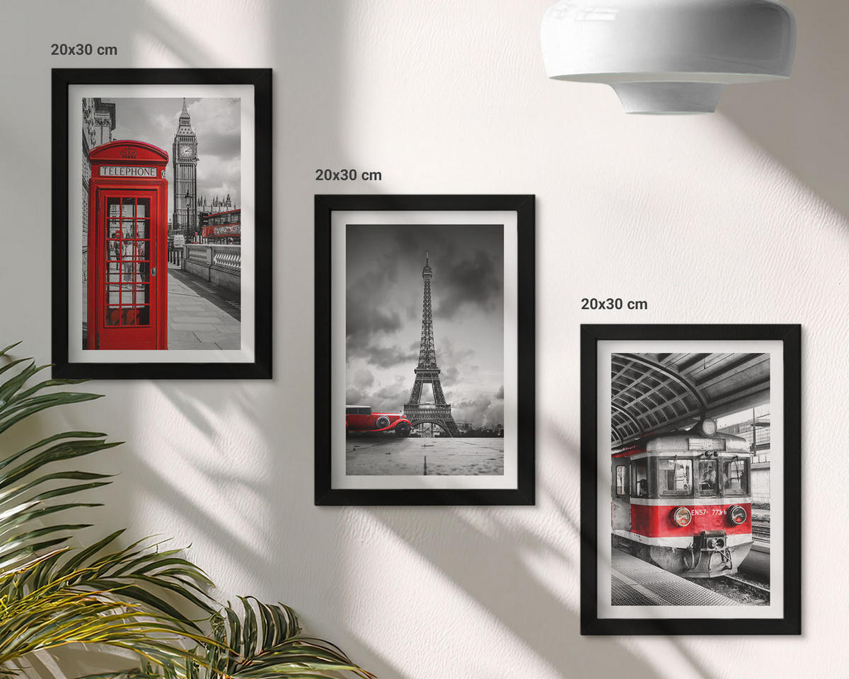 WANDBILDER 3er-Set - 20x30 cm Schwarzer Rahmen - Ikonen London Paris Verkehr - Schwarz, Kunststoff (20/30cm) - ArtPrintCave