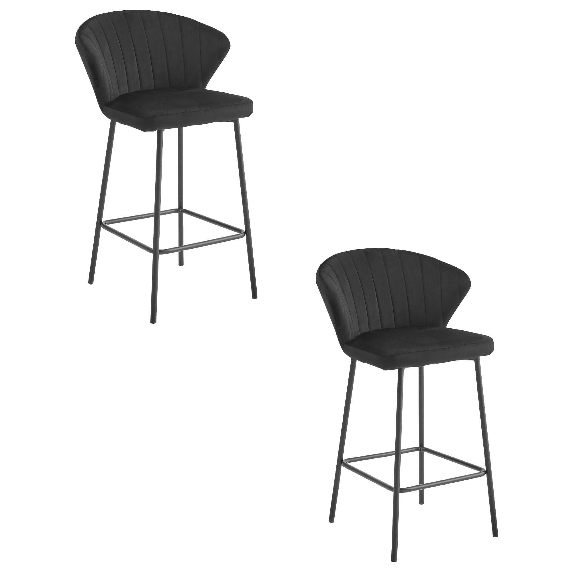 BARHOCKER 2er Set Schwarzer Samt, Bequeme Sitzfläche, Schwarze Füße - Schwarz, Textil (43/46/33cm) - Best For Home