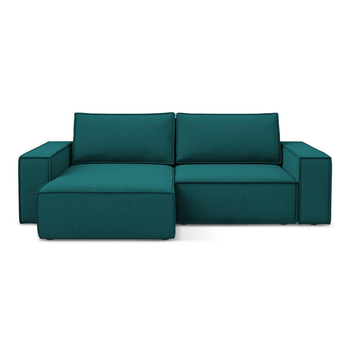 ECKSOFA mit Schlaffunktion Samt Stoff Blau - Blau/Petrol, Kunststoff/Textil (148/257cm) - LaMiaSofa