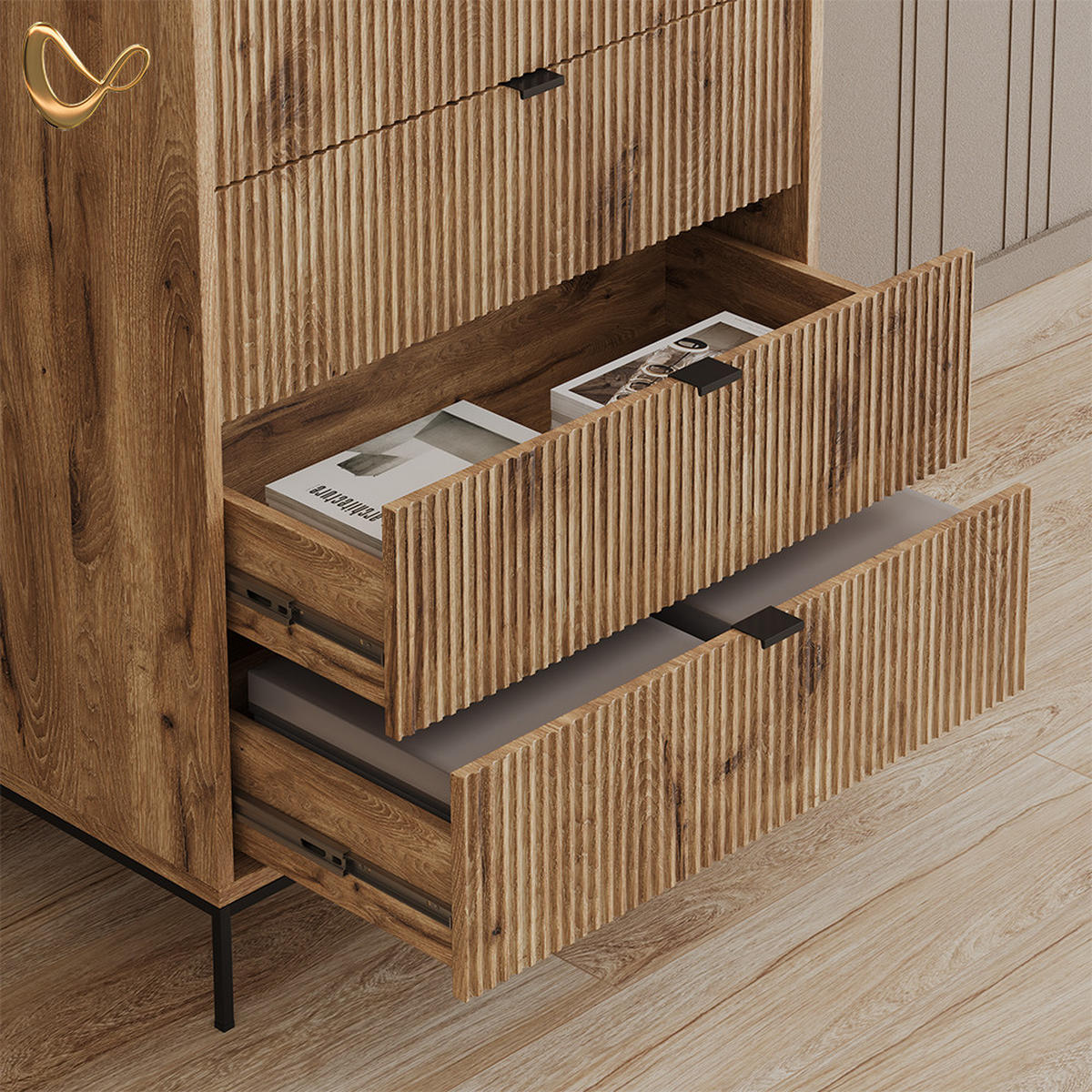 KOMODA Aterno Viking Oak 76 x 120 cm s 5 predali - barve hrasta, leseni material (76/120/42cm) - Livinity®