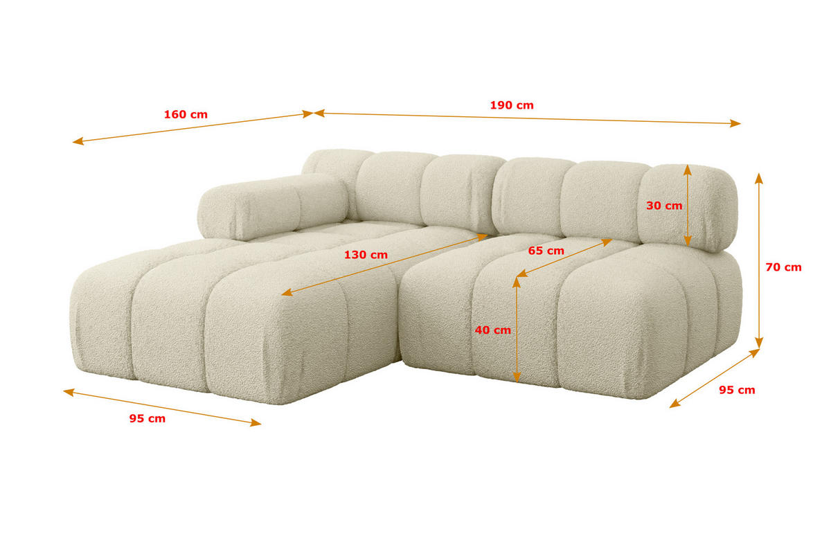 ECKSOFA modulares Sofa Razon-L1 - 190x160x70 cm Beige Bouclé - Beige, Holzwerkstoff/Textil (190/160cm) - ALTDECOR