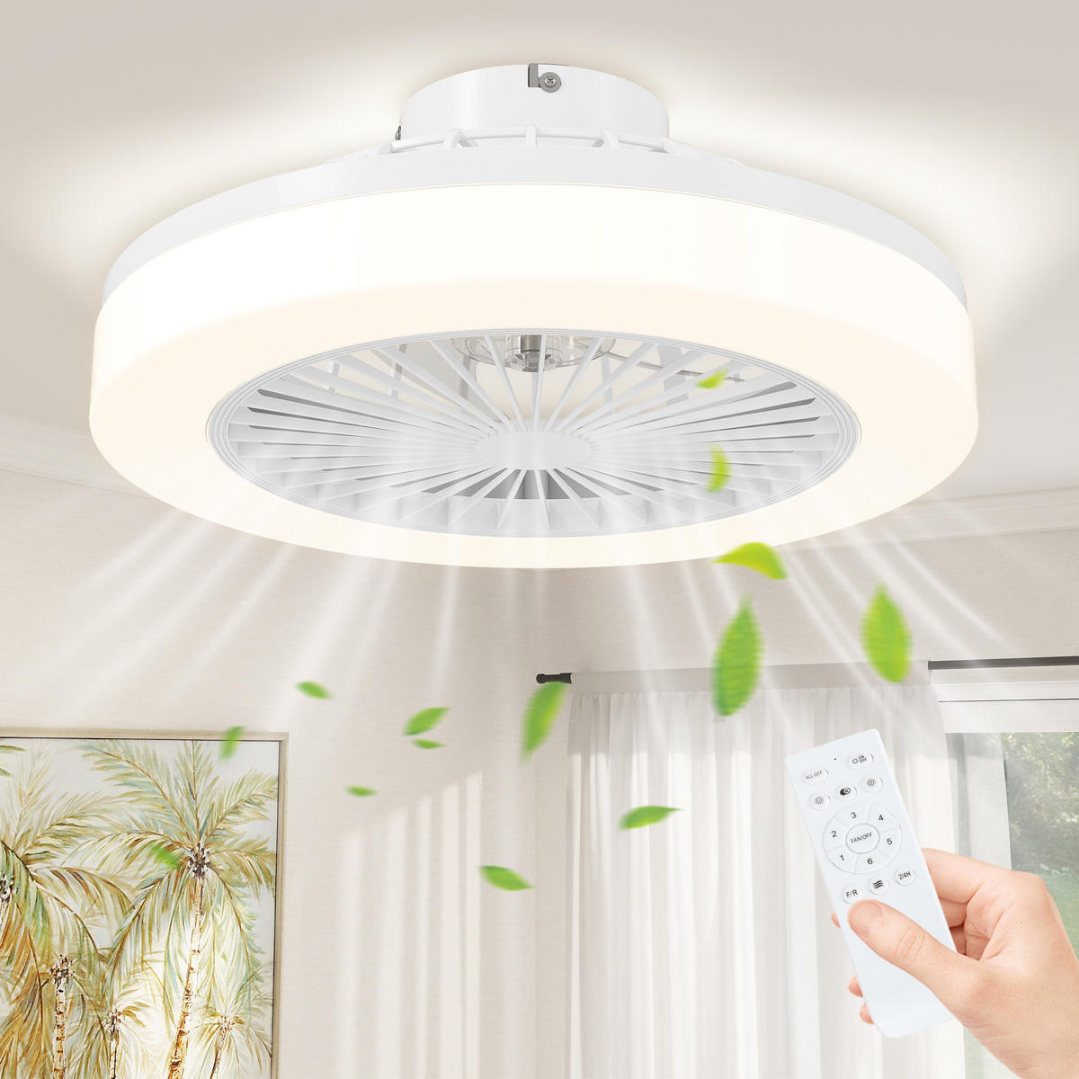 DECKENVENTILATOR mit Beleuchtung Eichenholz Weiß - Weiß, Kunststoff (46/46/16cm) - HOMCOM