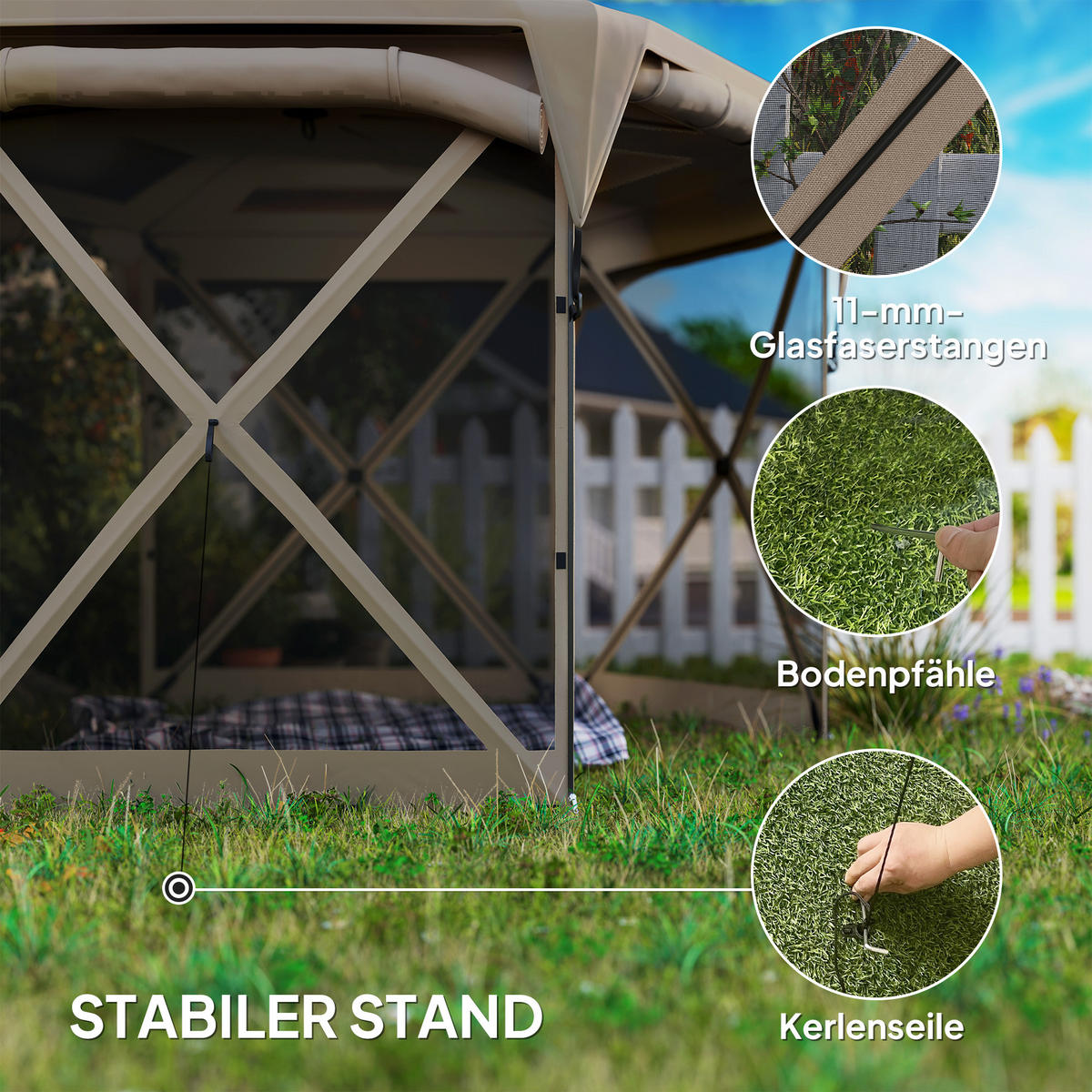 PAVILLON sechseckig ca. 3,5x 3 m - Beige, Kunststoff (300/210/345cm) - Outsunny
