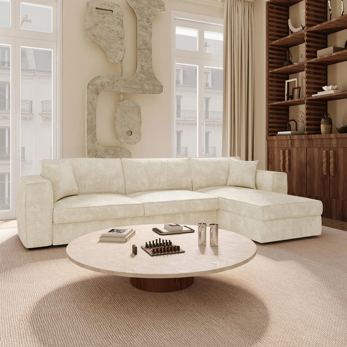ECKSOFA rechtwinklig MIKA Köpergewebe mit weichem Griff Creme 292cm - Creme, Textil (292/100cm) - Premium Interiors