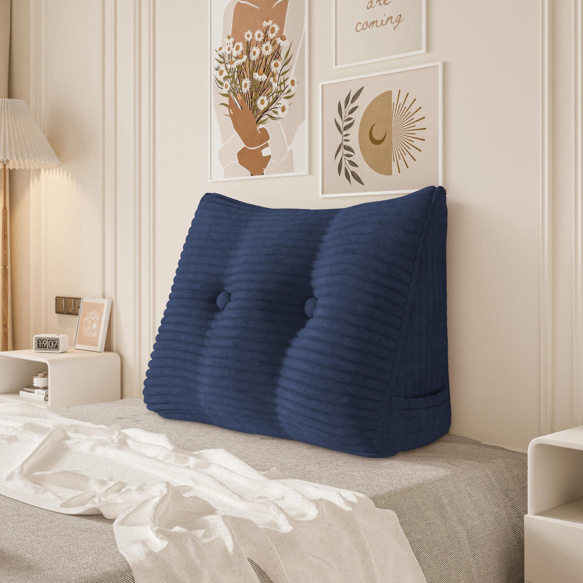 LESEKISSEN für Bett Kord Dunkelblau 60 cm - Dunkelblau, Textil (50/60cm) - Vercart
