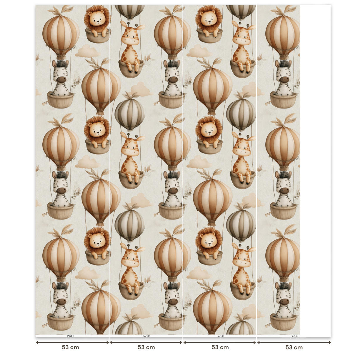KINDERTAPETE - Safari - Heißluftballons - Taupe - 200x240 cm - Beige, Papier (200/240cm) - OnlyWow