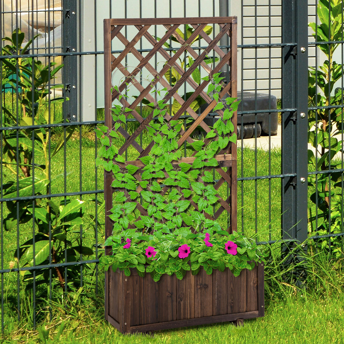 BLUMENKASTEN aus Massivholz 72,5x31,5x149,5 cm in Braun mit Rankgitter - Braun, Holz (31.5/149.5/72.5cm) - Modfu