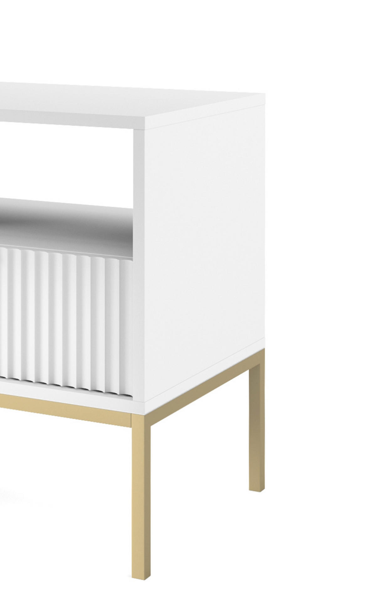 NACHTTISCH Nova - NOC, Geriffelte Front mit Goldenes Griffdesign 54x39x56 cm Weiß - Goldfarben/Weiß, Holzwerkstoff/Kunststoff (54/56/39cm) - DomoHome
