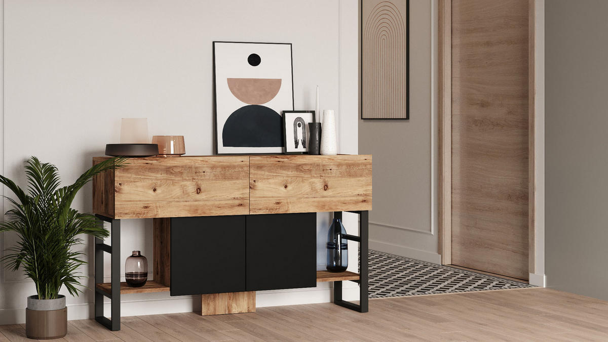 BUFFETSCHRANK mel beige - Beige, Holz (43/84/140cm) - Habitat Garten