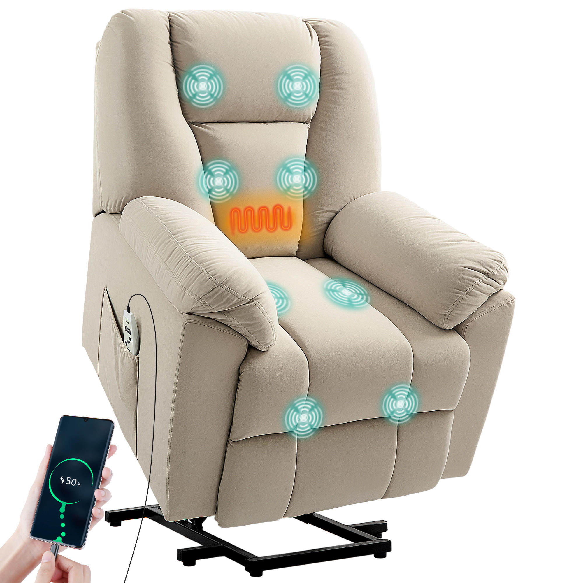 MASSAGESESSEL DE-15427 elektrisch mit Massage, Heizung und USB Beige - Beige, Metall (88/101/93cm) - ComfortXL