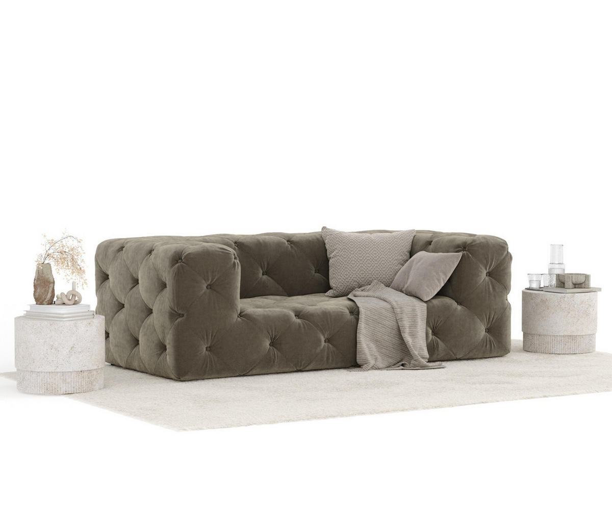 2-SITZER-SOFA Cosimo Taupe Samtstoff - Taupe/Schwarz, Holz/Holzwerkstoff (193/71/100cm) - Maison de Reve