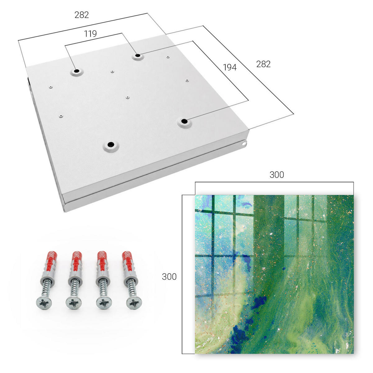 SCHLÜSSELBOX Weiß 30x30 cm – Türöffnung nach rechts - Abstrakte Natur - Grün, Metall (30/30/5cm) - TULUP