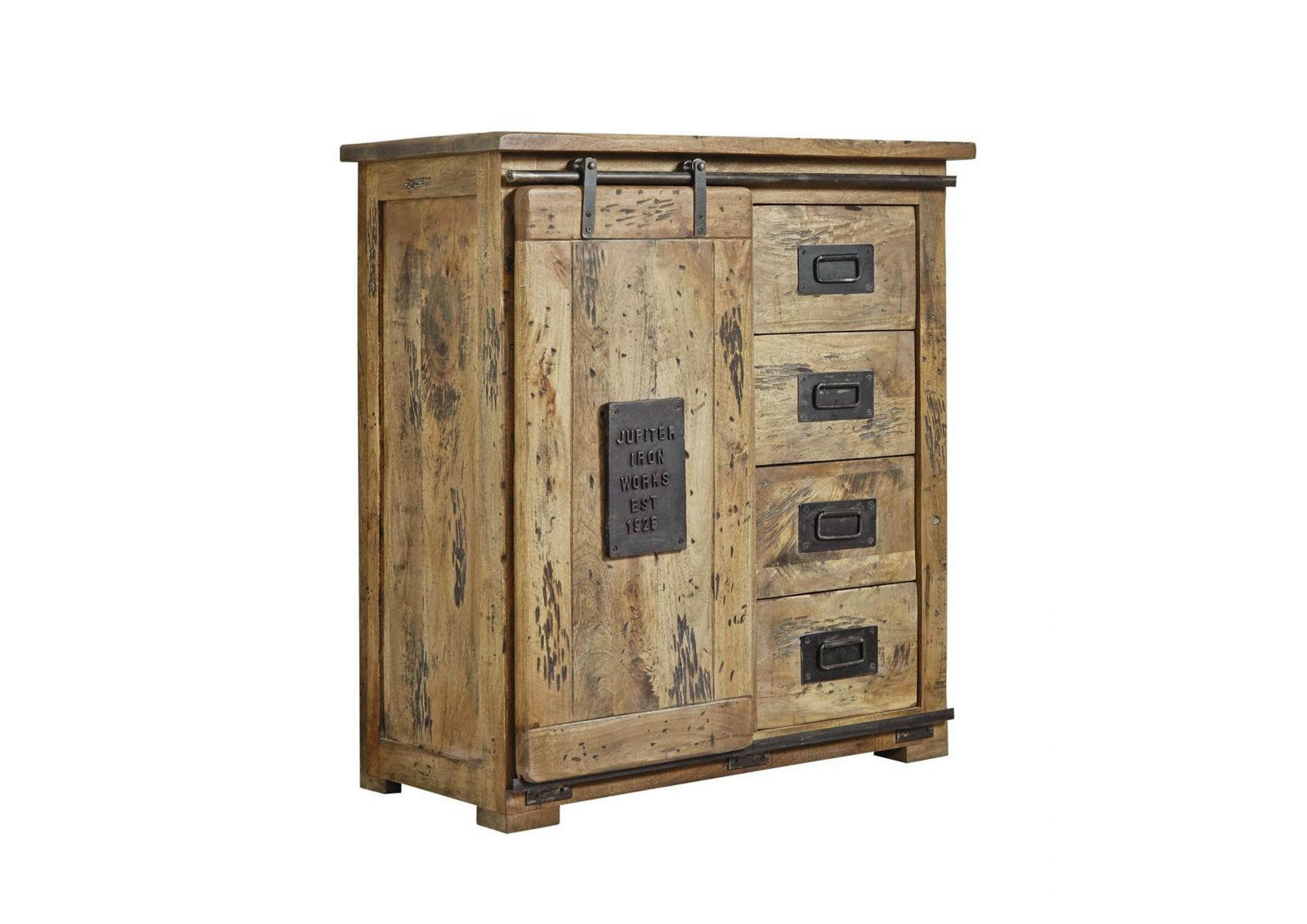 KOMMODE Mango 90x45x100 natur lackiert RAILWAY #103 - Braun, Holz (90/100/45cm) - Massivmoebel24