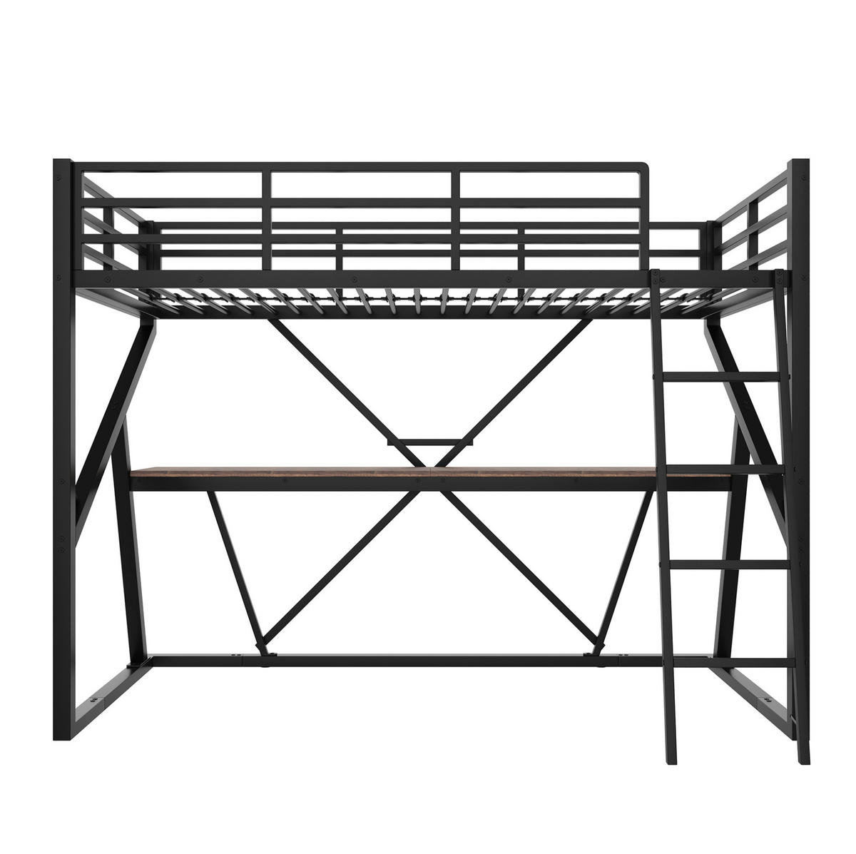 HOCHBETT aus Metall und MDF 90x200 cm Schwarz mit LED-Beleuchtung, Schreibtisch und Leiter - Schwarz, Metall (90/200cm) - IVMEU