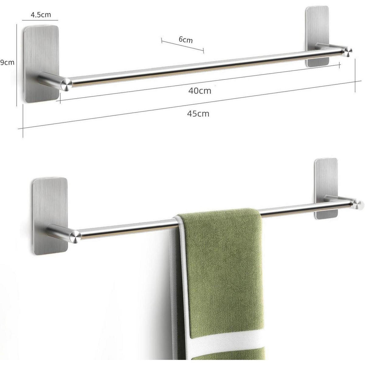 HANDTUCHHALTER Edelstahl Selbstklebend 40 cm - Silberfarben, Metall (6/4.5/40cm)