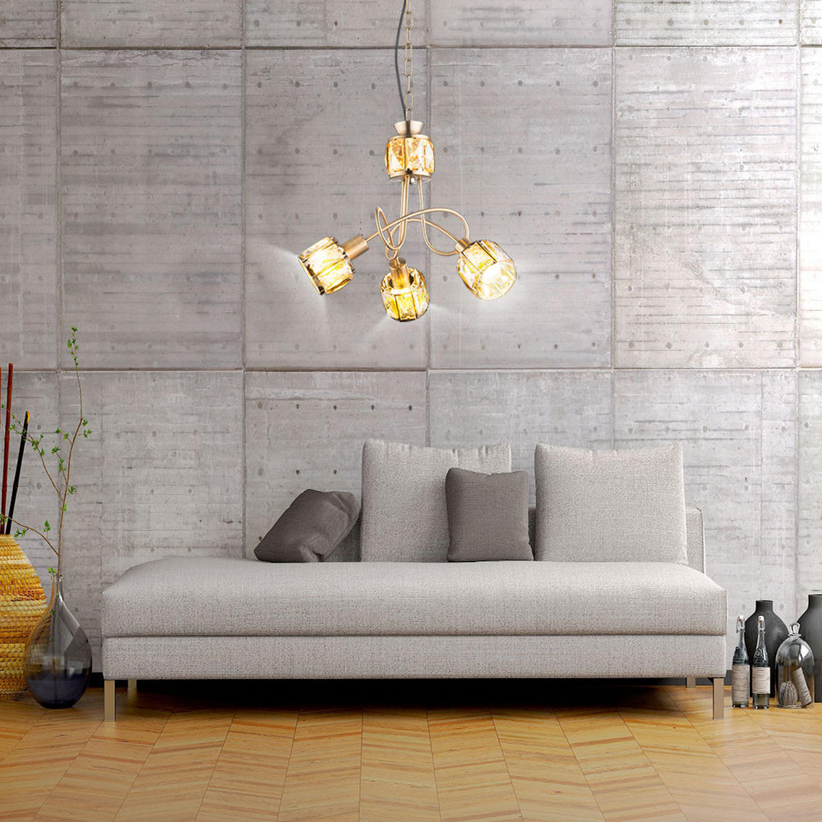 HÄNGELEUCHTE MERO Gold Kristalloptik - Goldfarben, Glas (38/38/130cm) - Globo Lighting