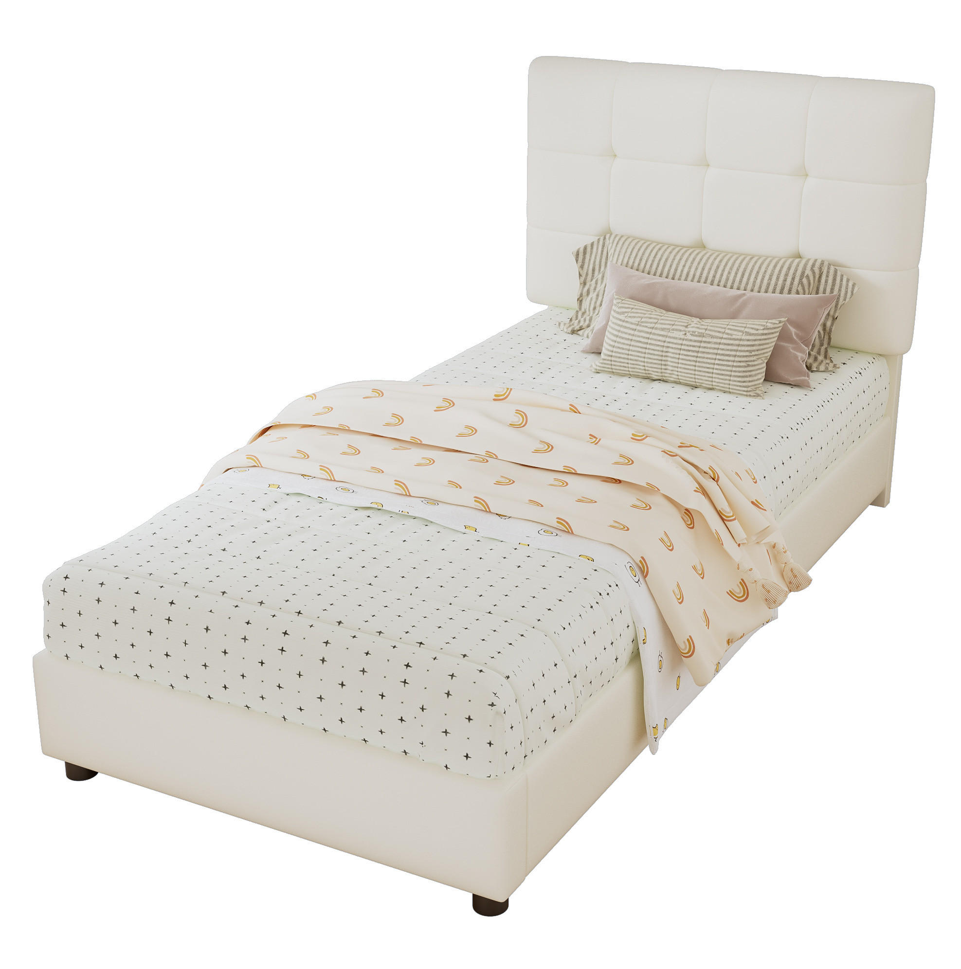 POLSTERBETT 90/200 cm Beige mit keksförmigem Kopfteil und weicher Polsterung - Beige, Holzwerkstoff (90/200cm) - Flora Grace