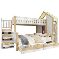 ETAGENBETT 90/200 cm mit Stauraumleiter und Bettgitter in Weiß und Natur - Weiß, Holz (90/200cm) - OKWISH