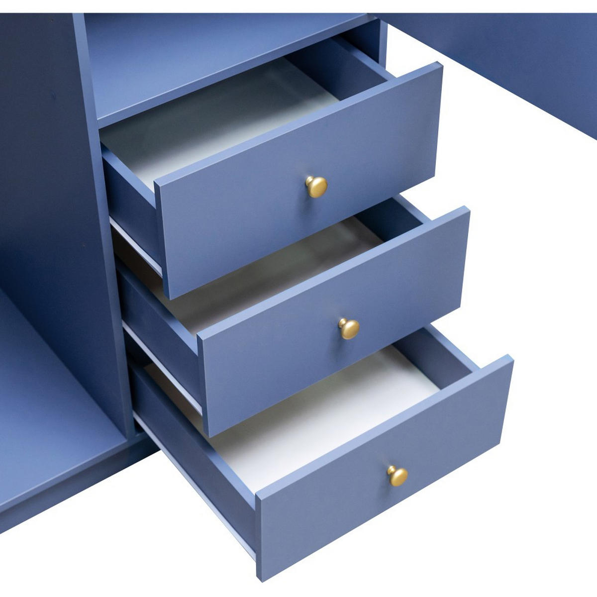 DREHTÜRENSCHRANK Solea Lux mit 2 Türen und 3 Schubladen, Blau - Blau/Goldfarben, Holzwerkstoff (100/200/57.5cm) - Beautysofa