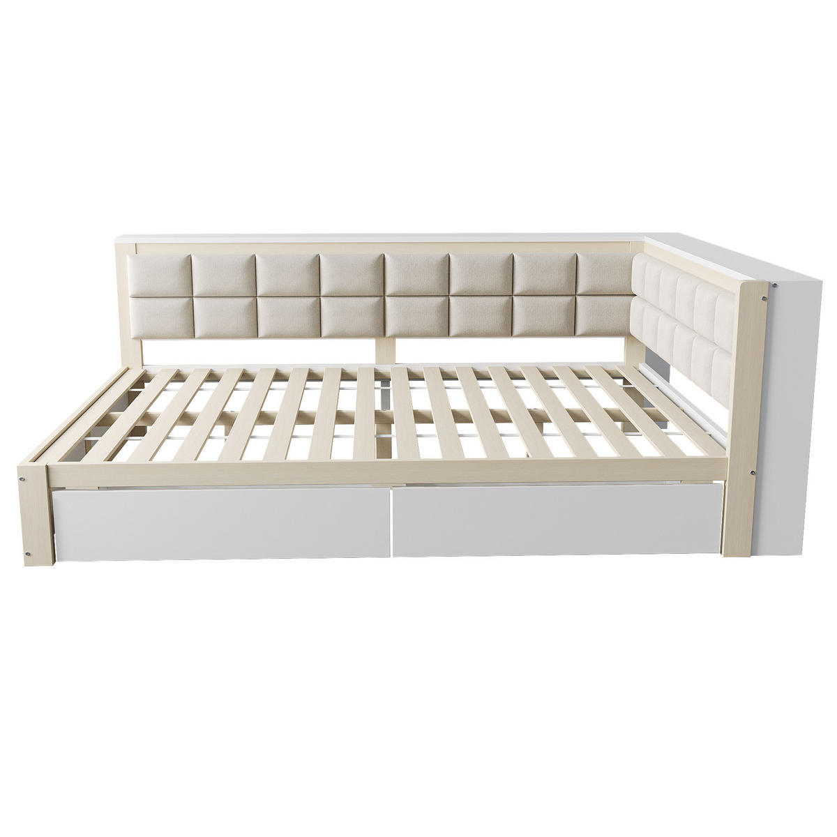 BETT mit weicher Rückenlehne Kiefernholz 140/200 cm mit Stauraum - Weiß, Holz (140/200cm) - OKWISH