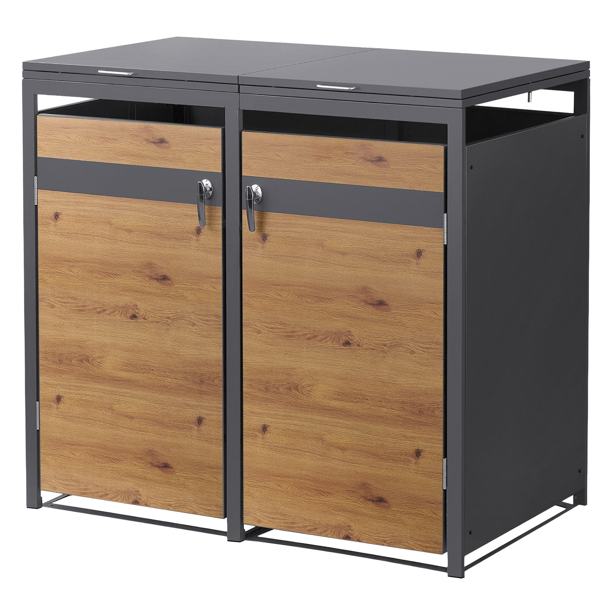 MÜLLTONNENBOX 2er Anthrazit-Eichenoptik - Braun, Metall (132/120/80cm) - ML-DESIGN