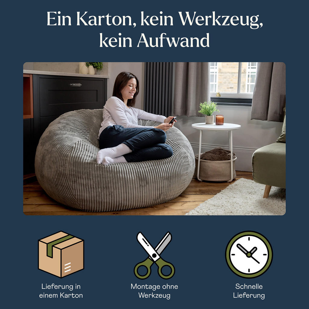 Thumbnail - icon Sitzsack, Grau, Textil, 1-Sitzer, 127x65x115 cm, Oeko-Tex® Standard 100, Wohnzimmer, Hocker, Sitzsäcke, XXL Sitzsäc...