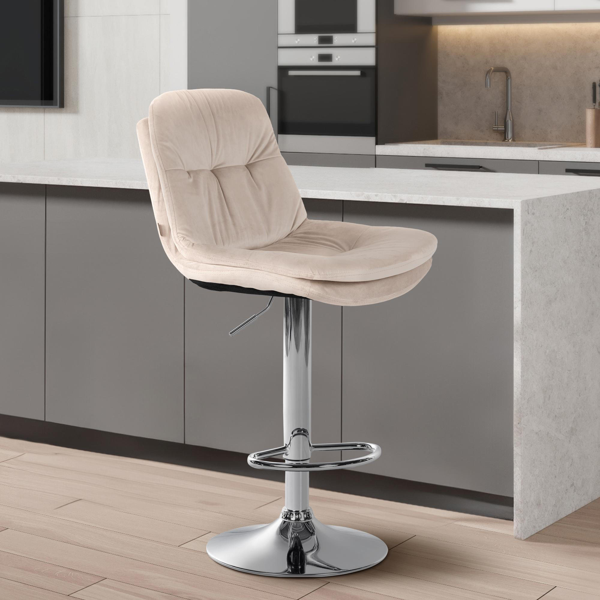 BARHOCKER Samt creme - Creme/Schwarz, Textil (46/94/54cm) - CLP