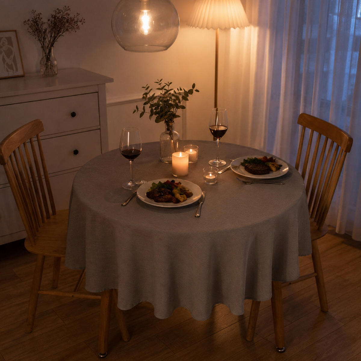 TISCHDECKE rund Ø140cm Hellgrau Leinenoptik Wasserabweisend Waschbar - Grau, Textil (140/140cm) - SHOPENTRA