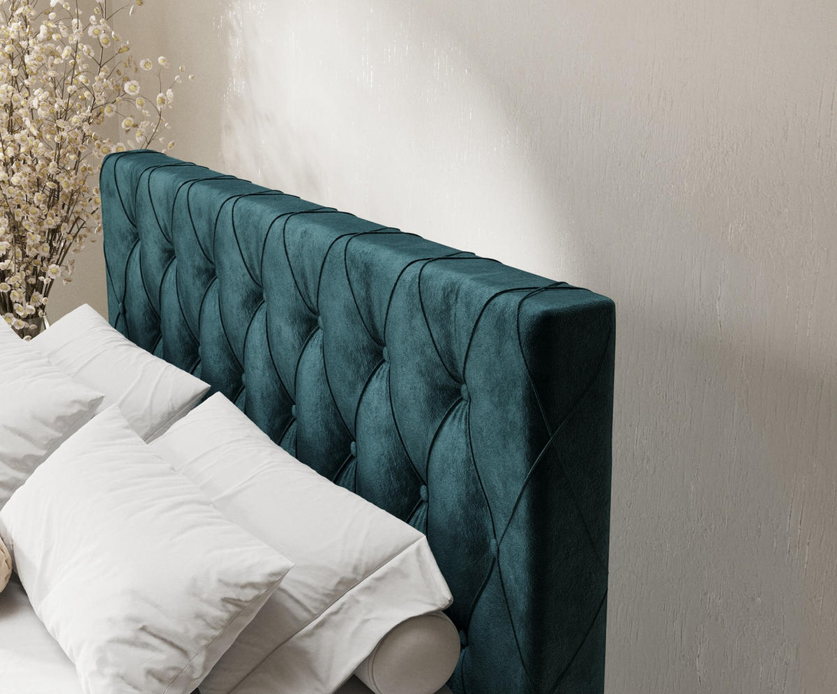BOXSPRINGBETT Otus Türkisfarben 180/200 cm mit Latex-Topper - Türkis/Silberfarben, Holz/Holzwerkstoff (180/200cm) - Maison de Reve