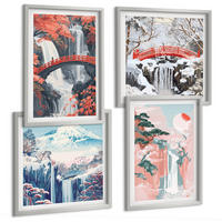 BILDER SET 4er Set - 50x50 cm & 40x60 cm Silberner Rahmen - Wasserfälle, Brücken, Bäume, Jahreszeiten - Silberfarben, Kunststoff (50/50cm) - TULUP