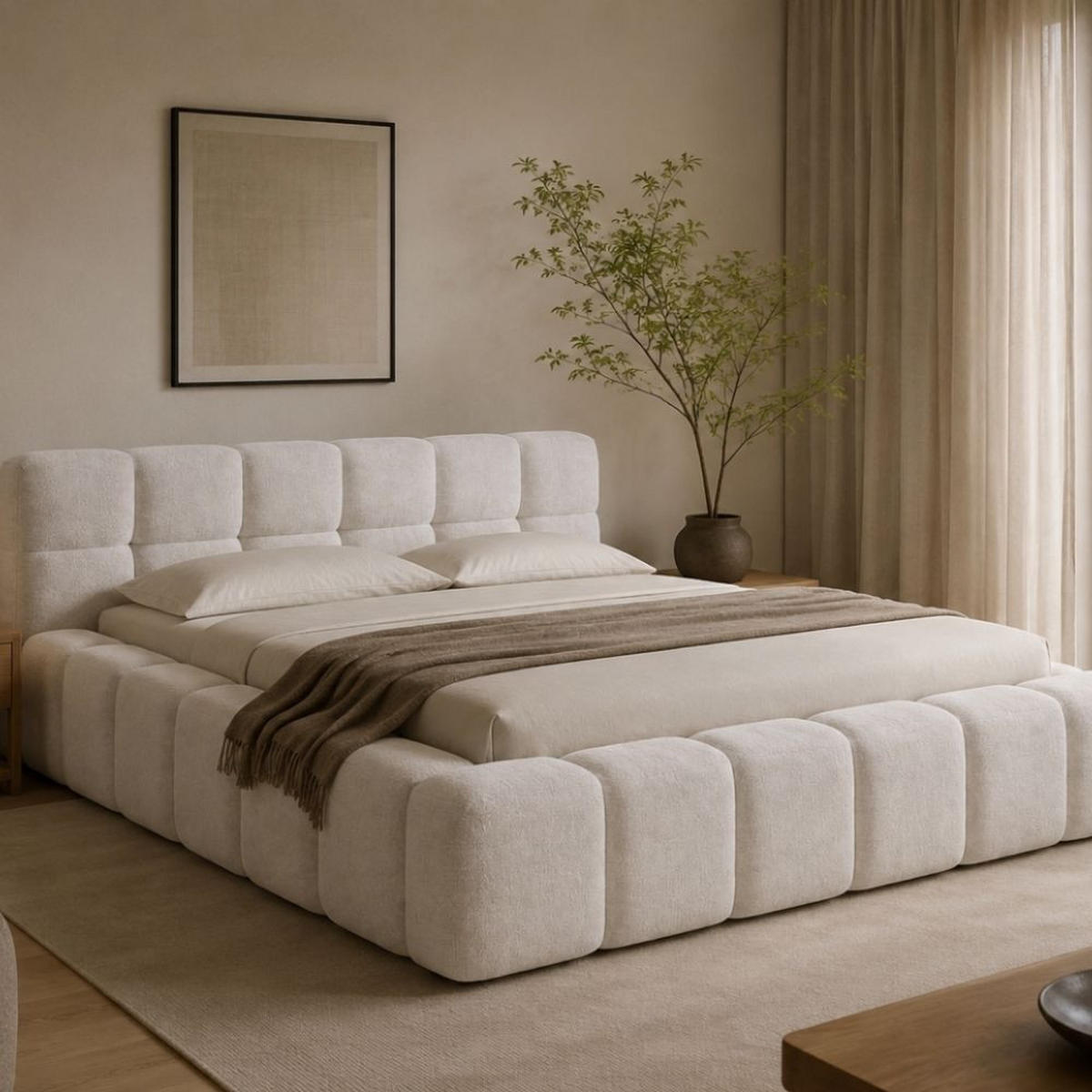 POLSTERBETT NUBO Premium 140x200 cm mit Bettkasten – PERFECT HARMONY 02 - Creme, Holz (140/200cm) - Dekori_Interiors
