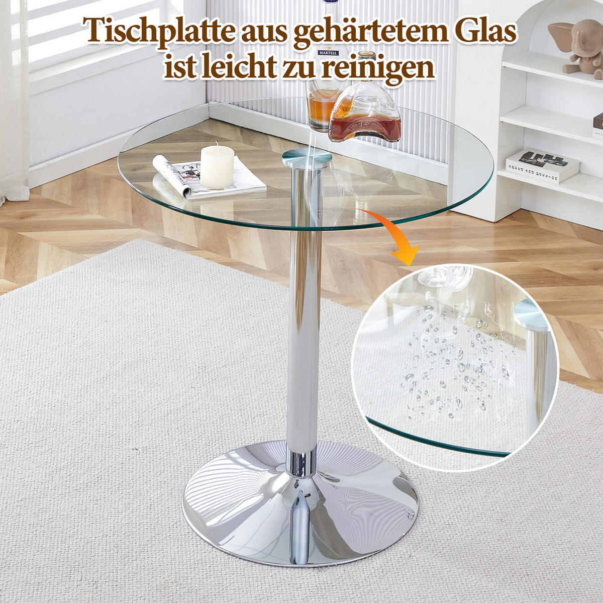 TISCHGRUPPE 3-tlg Glastisch 89 cm mit 2 Hocker Silber Höhenverstellbar - Silberfarben, Glas/Metall (49.5/50/51cm) - Raelunyi