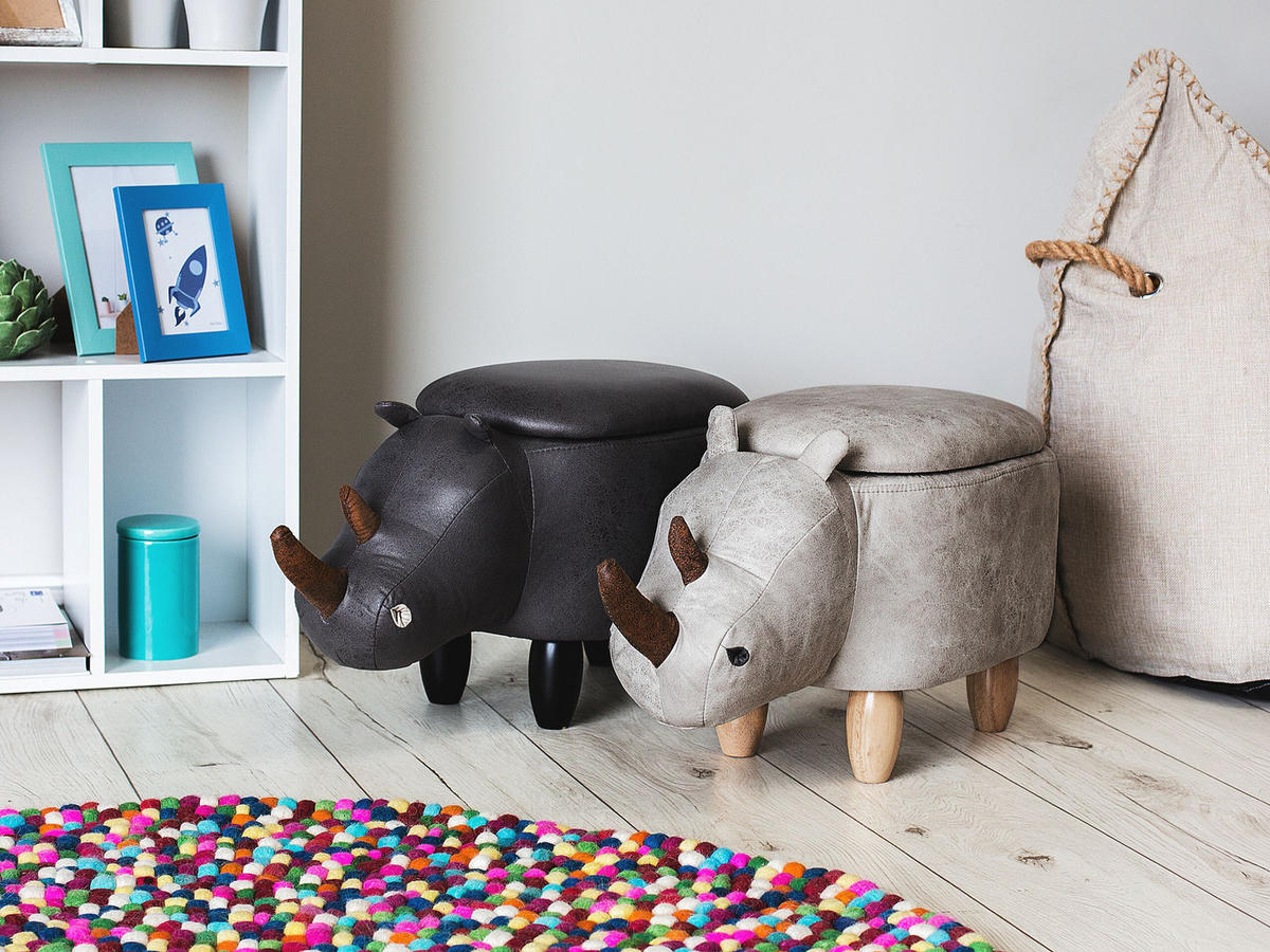 HOCKER Rhino 32/60/35 cm - Grau, Kunststoff/Textil (60/35/32cm) - Beliani