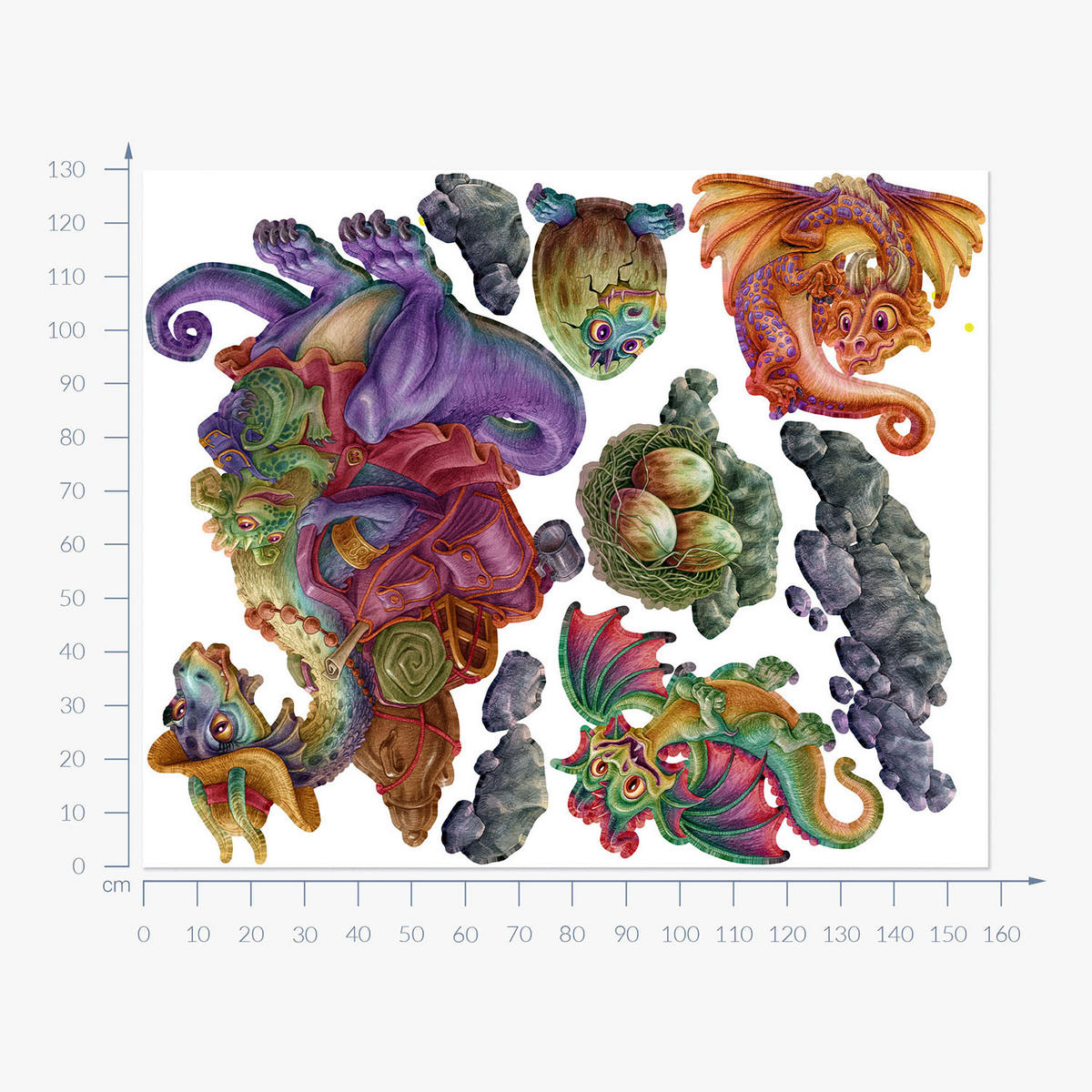 WANDAUFKLEBER 130x158cm - Drachenfamilie - Multicolor, Kunststoff (130/158/0.1cm) - Wallfluent