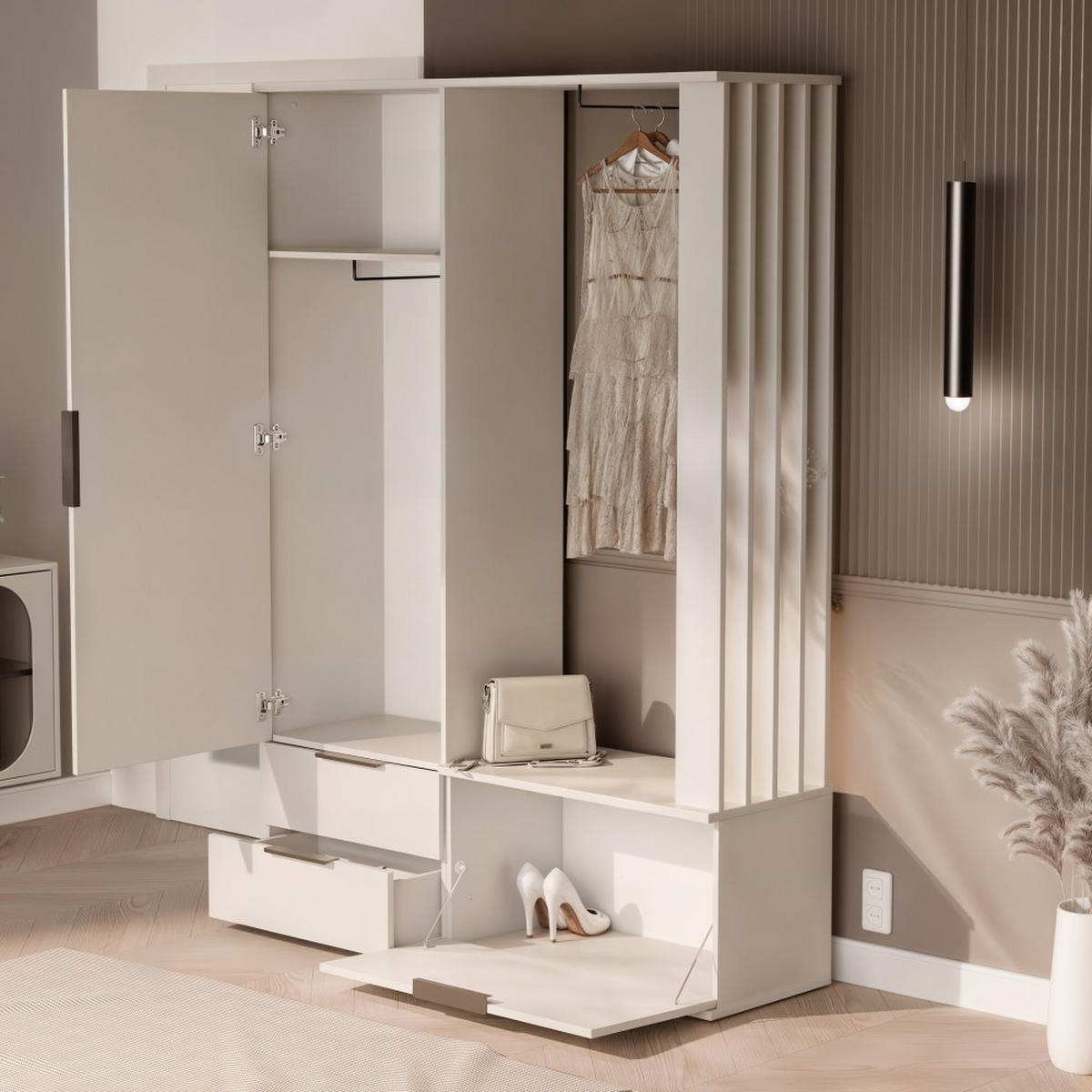 GARDEROBENSCHRANK Filo mit Spiegel und 2 Türen, Sandbeige - Sandfarben, Holzwerkstoff (140/200/42.5cm) - Beautysofa