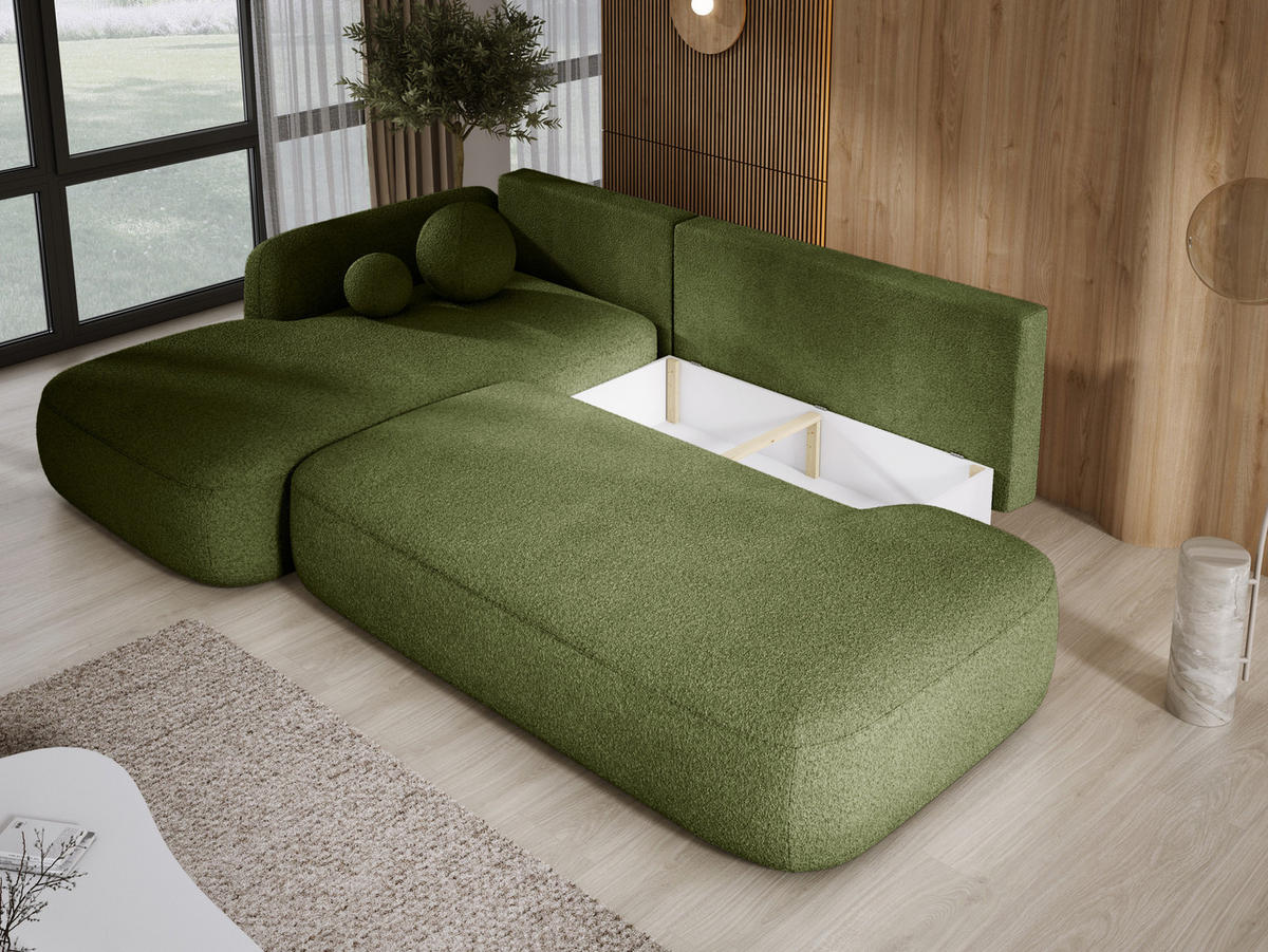 ECKSOFA BABU Mit Bettfunktion – Moderne Polsterecke Für Wohnzimmer Funktionales Schlafsofa Im Stoff NOW OR NEVER, 300x105x60cm, Linke, ORANGE - Orange, Holz/Textil (190/300cm) - DomoHome