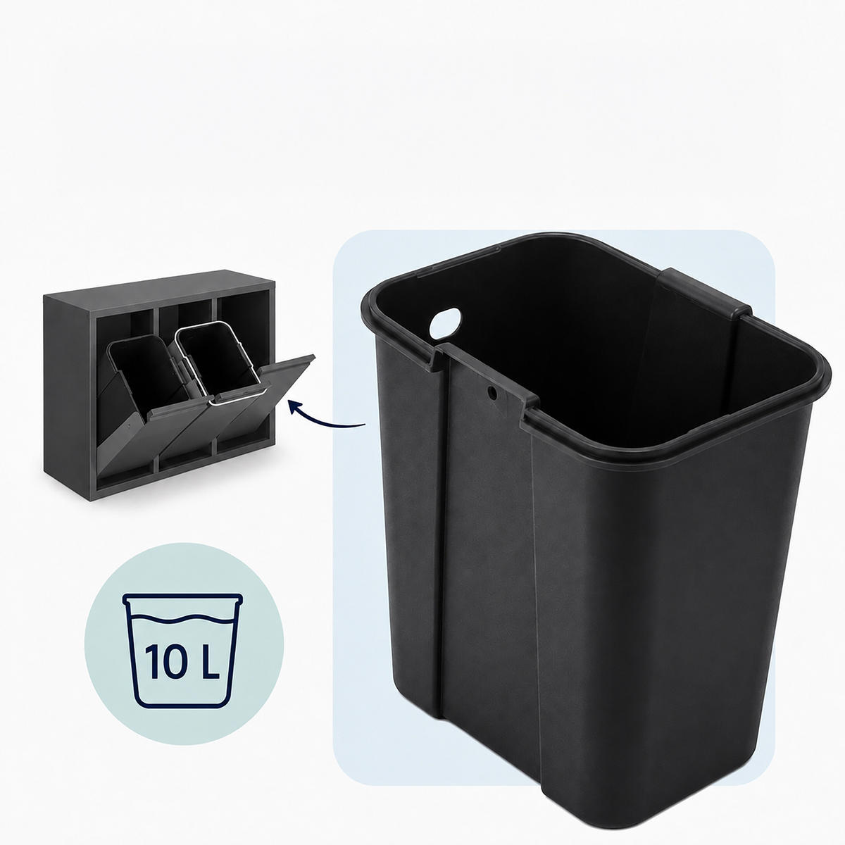 MÜLLEIMER Anthrazit 3-Fach kippbar 3x10 l - Anthrazit, Kunststoff/Metall (65/49/25cm) - Relaxdays