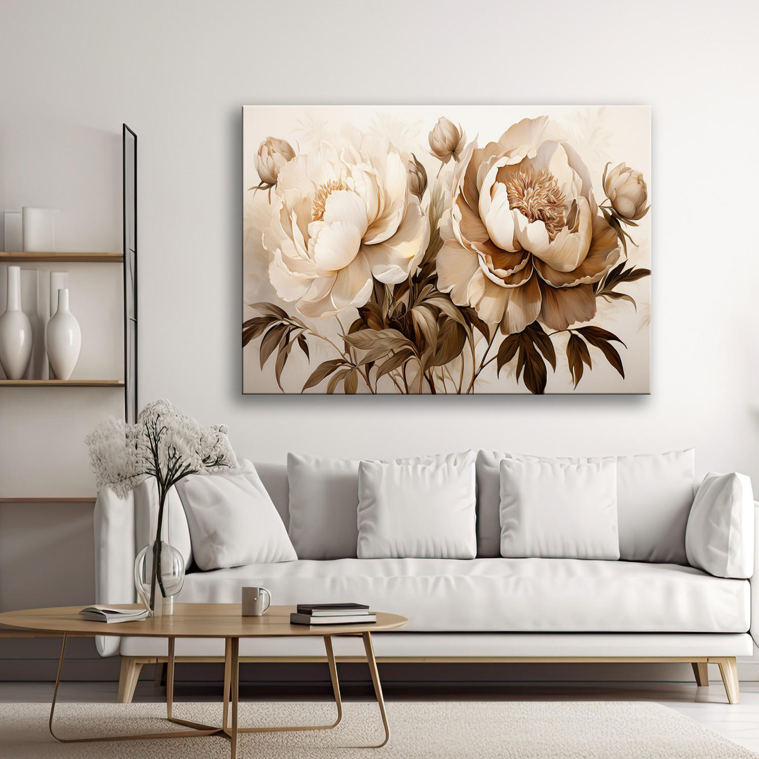 WANDBILD pfingstrosen blumen in beige - Beige, Textil (60/40cm) - Feeby