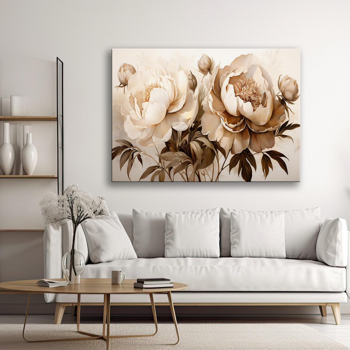 WANDBILD pfingstrosen blumen in beige - Beige, Textil (60/40cm) - Feeby