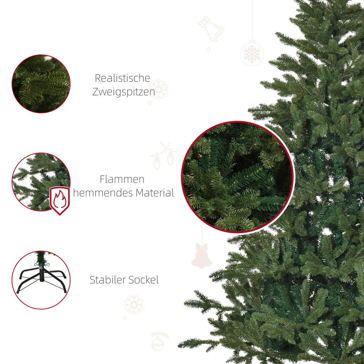 KÜNSTLICHER Weihnachtsbaum Tannenbaum zusammenklappbar und abnehmbar Grün - Grün, Kunststoff (180cm) - HOMCOM