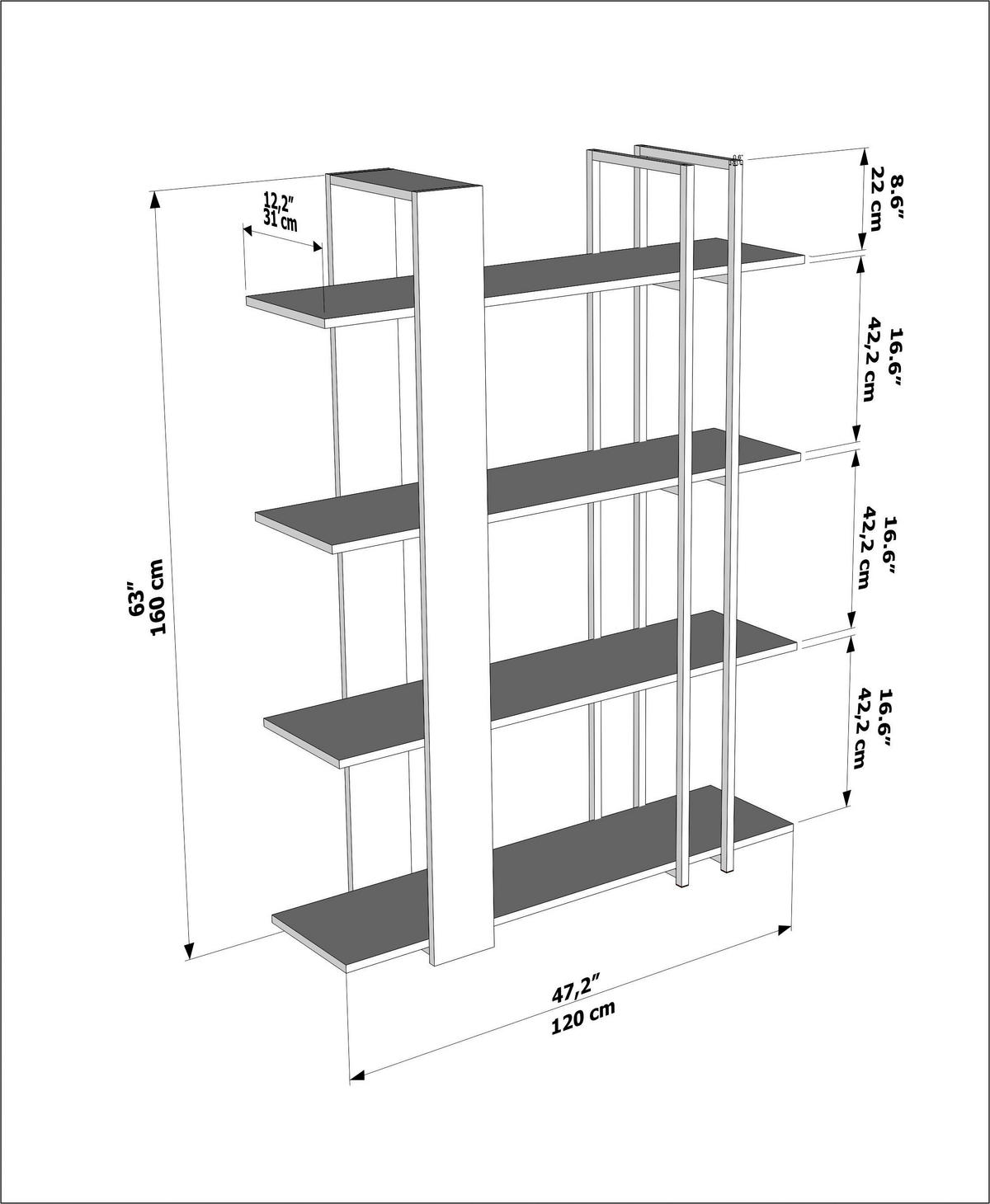 BÜCHERREGAL Onno - Schwarz/Braun, Holzwerkstoff (120/160/42cm) - Decorotika