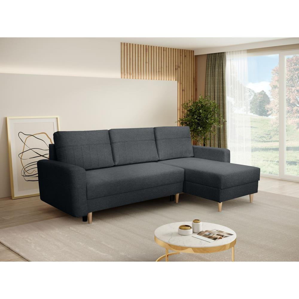ECKSCHLAFSOFA Vega mit Universelle Ottomane Dunkelgrau - Dunkelgrau, Textil (225/150cm) - Beautysofa