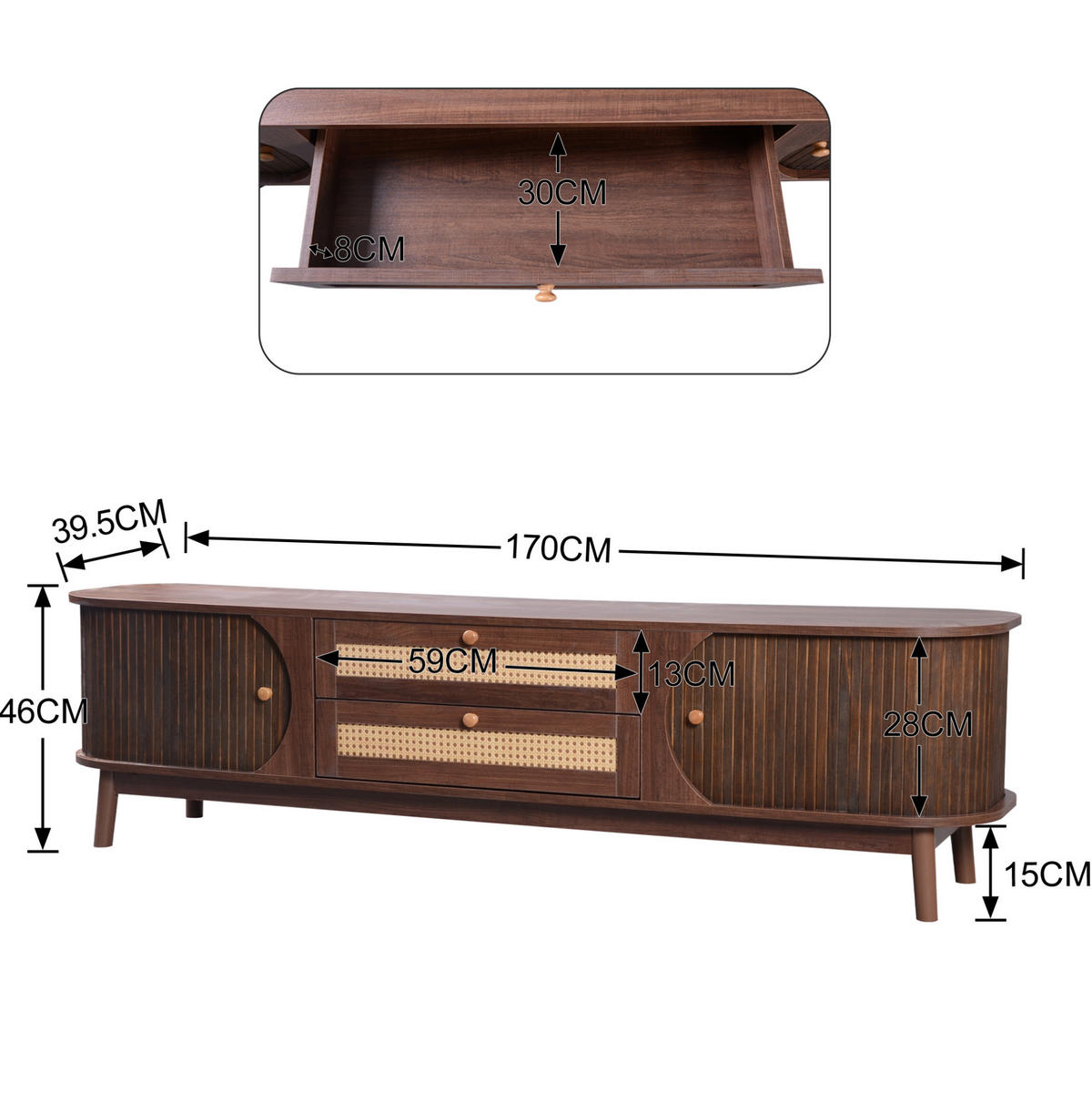 TV-LOWBOARD 170/39,5/46 cm mit Türen und Schubladen in Natur - Naturfarben, Holzwerkstoff (170/46/39.5cm) - BEAOK