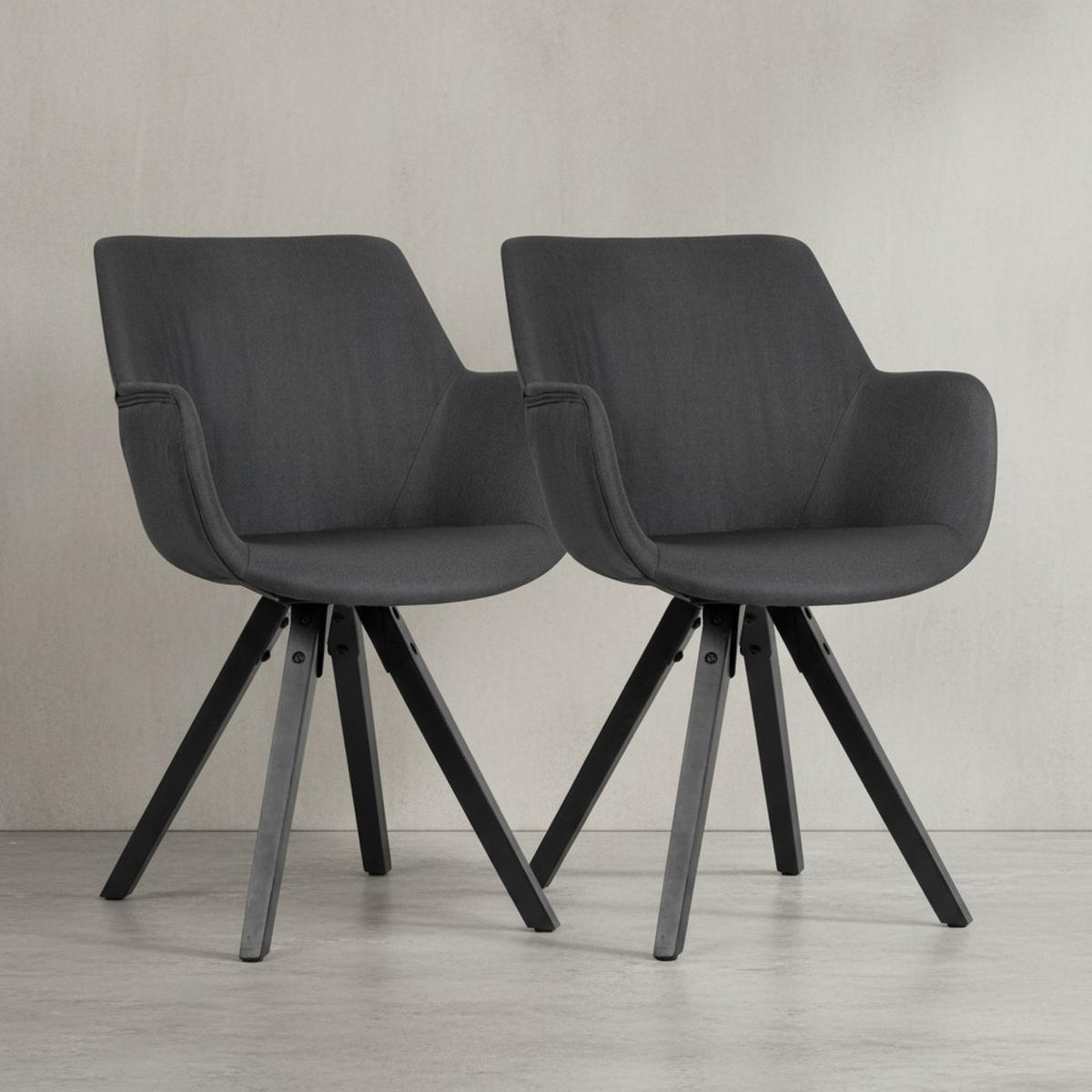 ESSZIMMERSTUHL Stoffbezug mit Armlehnen und Filzgleiter Modern gepolstert, Schwarz 54x58x85 cm - Anthrazit/Schwarz, Holz/Textil (54/85/58cm) - KADIMA DESIGN