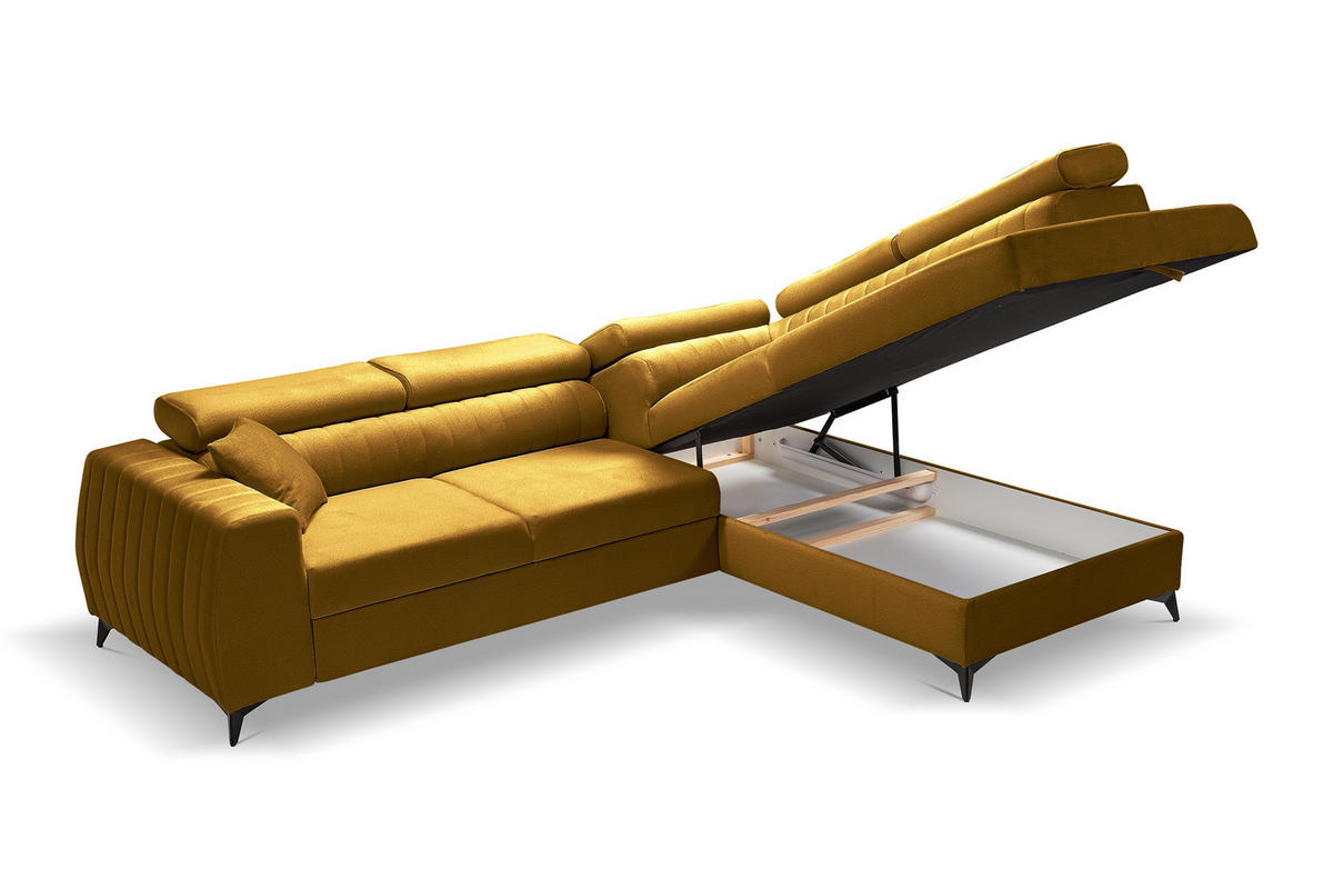 ECKSOFA PIERO L Rechts mit Schlaffunktion 195x125 Velours Gold - Goldfarben/Schwarz, Holz/Textil (203/268cm) - Muffo