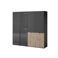 KLEIDERSCHRANK ZEN (Modular, Schwarz, Wotan Eiche & Geriffeltes Glas Flutes, 4-türig) - Eiche Wotan/Schwarz, Holz/Holzwerkstoff (202/200/51cm) - Ravio