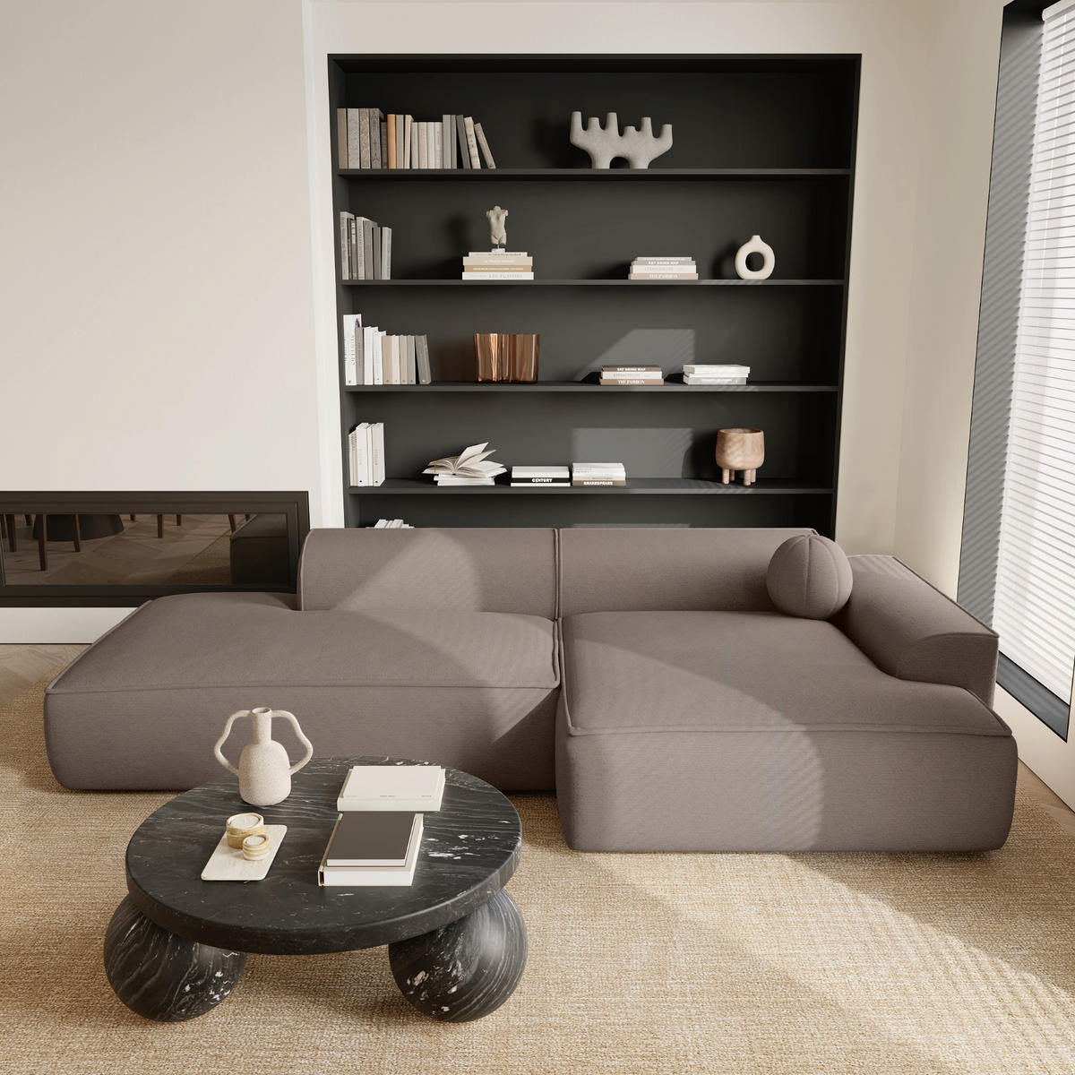 ECKSOFA RECHTS Rastergewebe Taupe 300cm - Taupe, Textil (300/155cm) - Sia Home