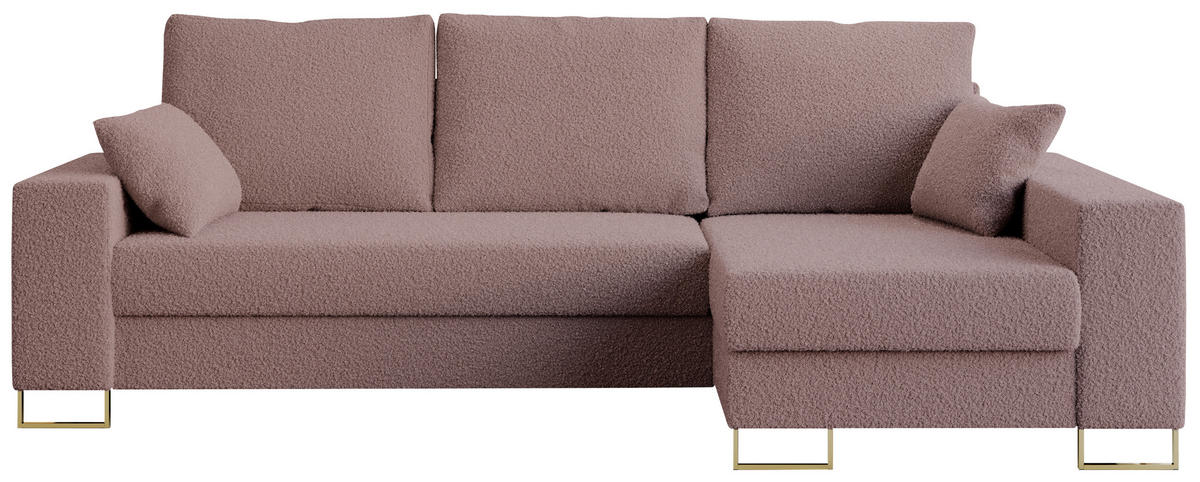 ECKSOFA Dorian Boucle Rosa - Goldfarben/Rosa, Textil/Metall (242/138cm) - MKS