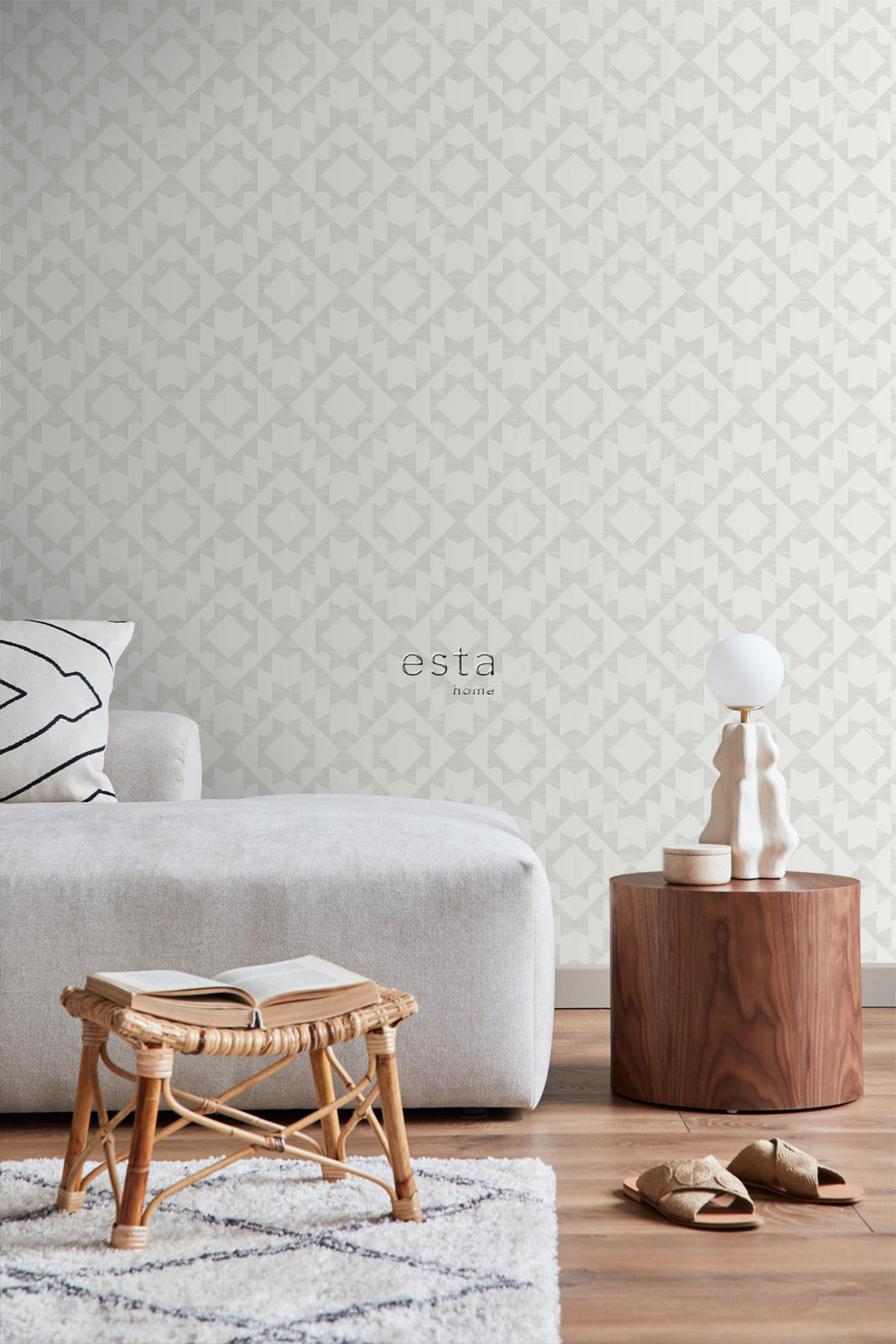 TAPETE Marrakescher Aztec-Teppich 53 cm x 10.05 m - Grau, Papier (53/1000cm) - ESTAhome