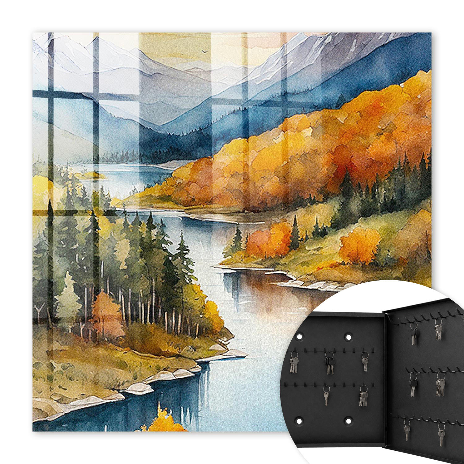 SCHLÜSSELBOX Schwarz 30x30 cm- Türöffnung nach rechts - Bergherbst - Orange, Metall (30/30/5cm) - TULUP